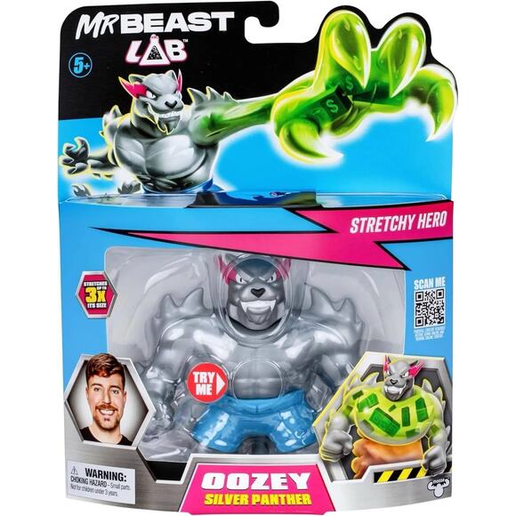 MrBeast Lab Stretchy Oozy Hero Silver Panther Stretches 3 X Size New Sealed - Picture 1 of 4